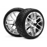 JOGO RODAS E PNEUS 1/10 ON ROAD HPI RACING X-PATTERN TIRE D/SPLIT 6 CHROME WHEEL MNTD 4 PEÇAS HPI 4702 